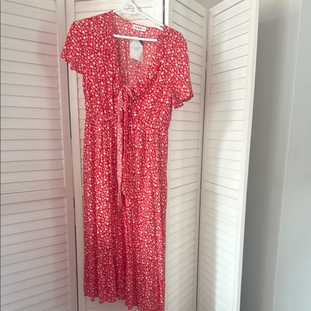 In Bloom Red and White Midi Dress